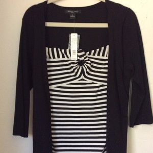 Black & White Layered Look Cardigan Top. XL